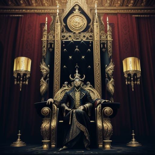 Regal Mafia Kingpin in Luxurious Cyberpunk Throne Room