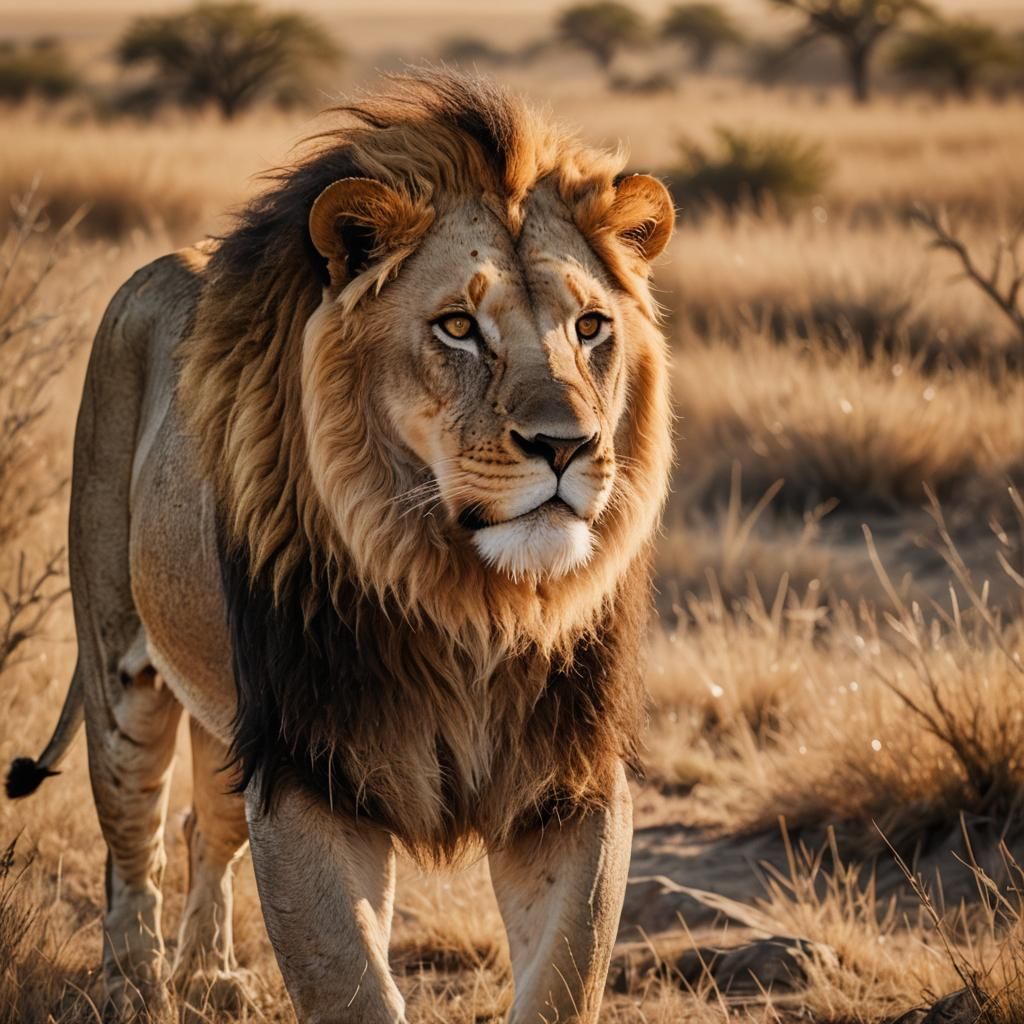 Majestic Lion Portrait in Golden Hour Light