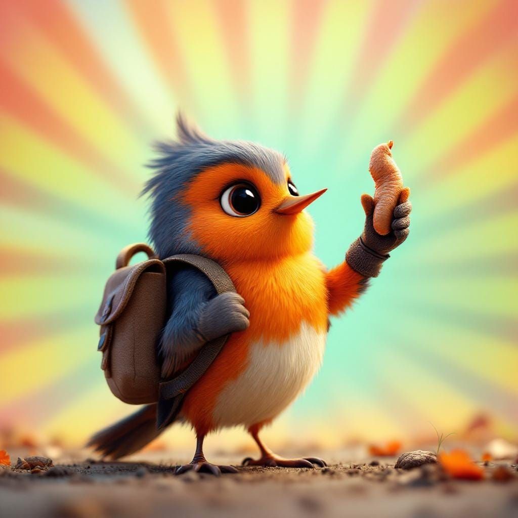 Baby Robin Presents Worm: Pixar-Style 3D Animation