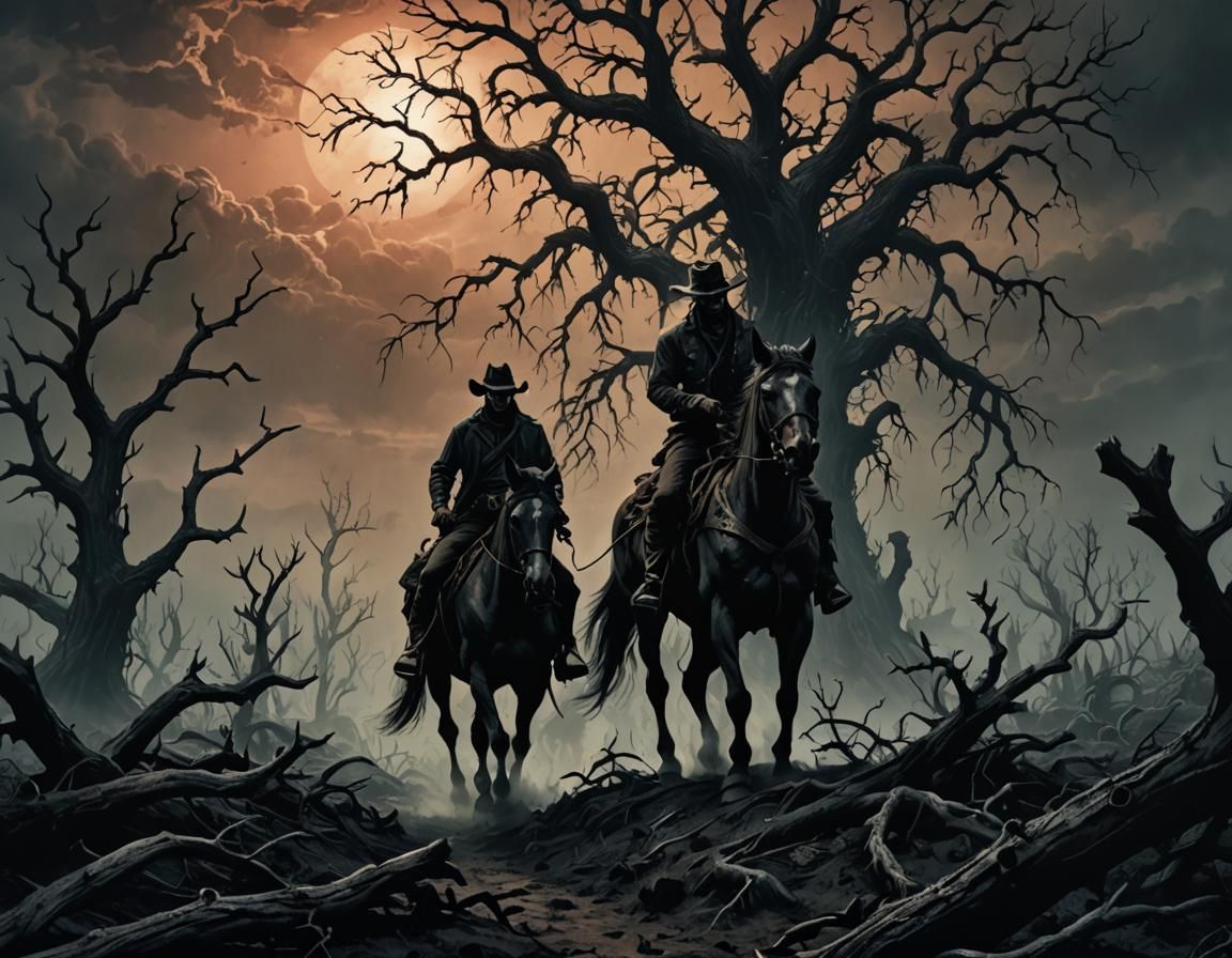 Blood-Soaked Cowboy in Desolate Landscape: Gothic Western Ar...