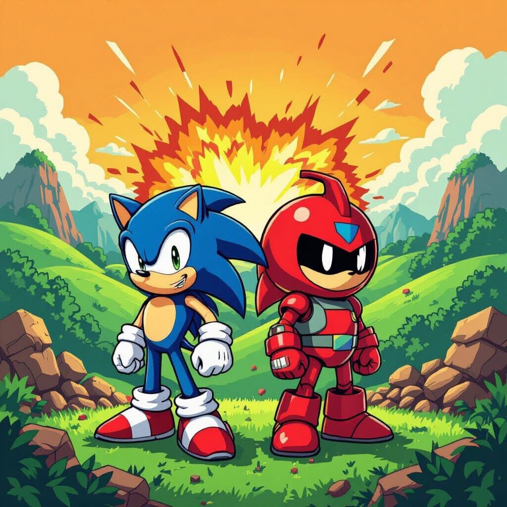 Sonic and Bomberman: Arcade Game Illustration