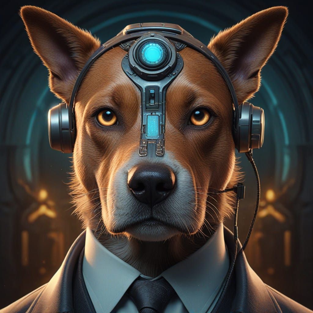 Cyberpunk Detective Robot Dog in Triadic Color Concept Art