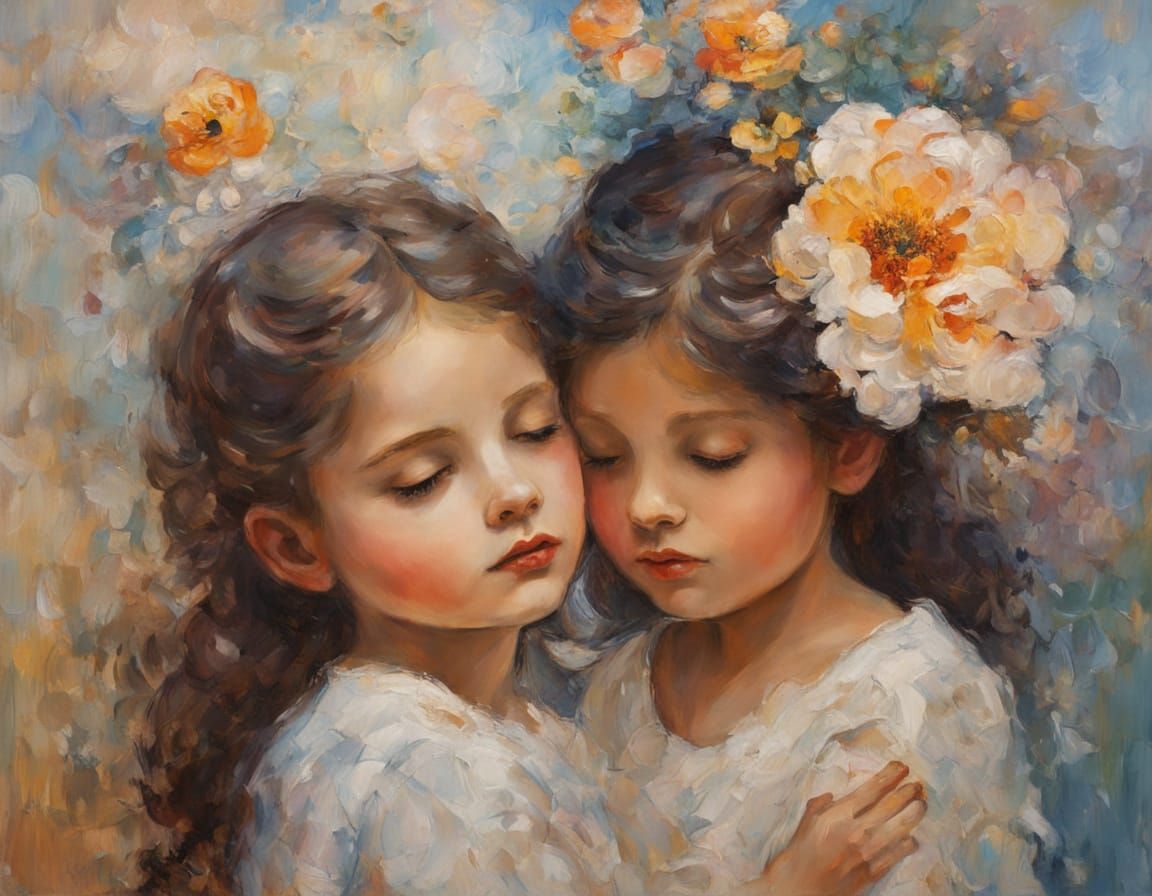 Woman with Blooming Flowers in Impasto Expressionist Style