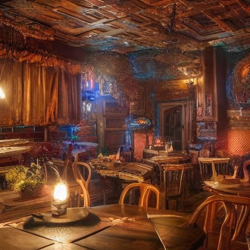 Fantasy Elf in Tavern: Matte Painting with Warm Lighting