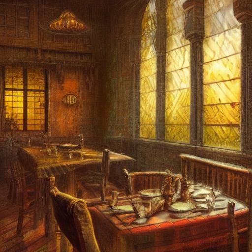 Fantasy Elf in Tavern: Detailed Matte Painting