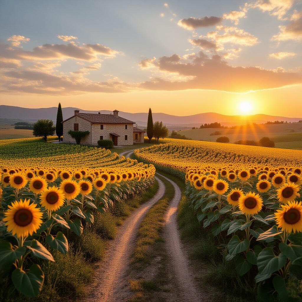 Sunset Over Quiet Italian Village