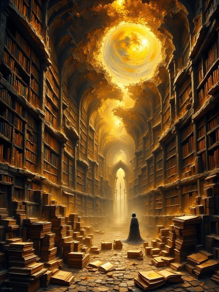 Fantastical Beehive Interior in Dark Oil Paint Style