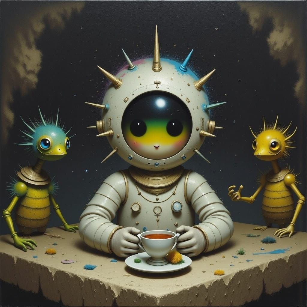 Astronaut's Tea Party with Bug Aliens in Cave