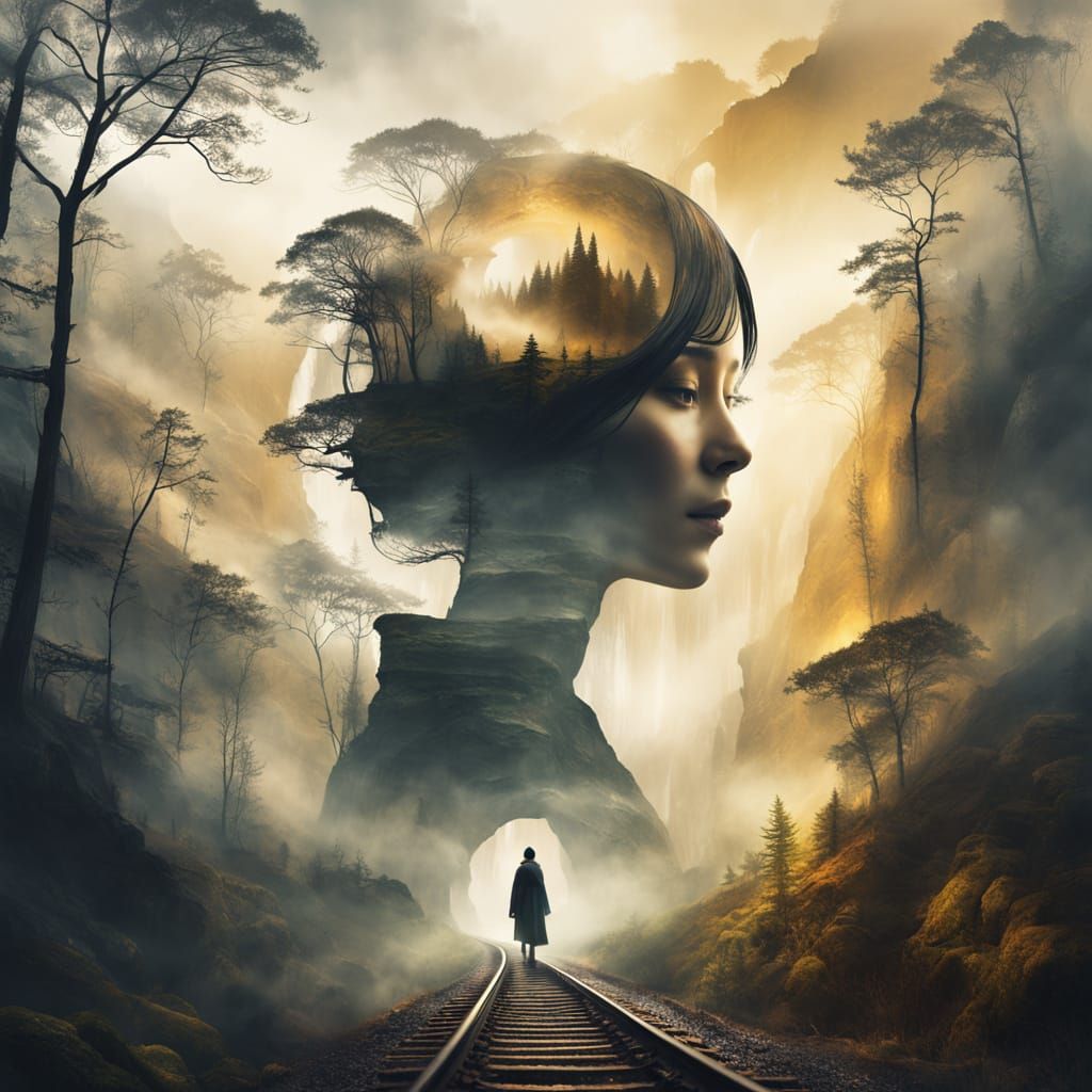 Mystical Landscape Silhouette Double Exposure Artwork