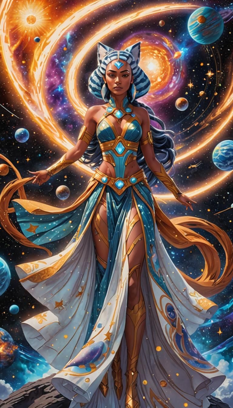 Ahsoka Tano as Cosmic Goddess in Anime Style