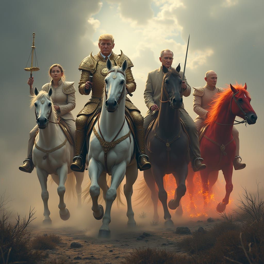 Fantastical Horses and Riders in Apocalyptic Landscape