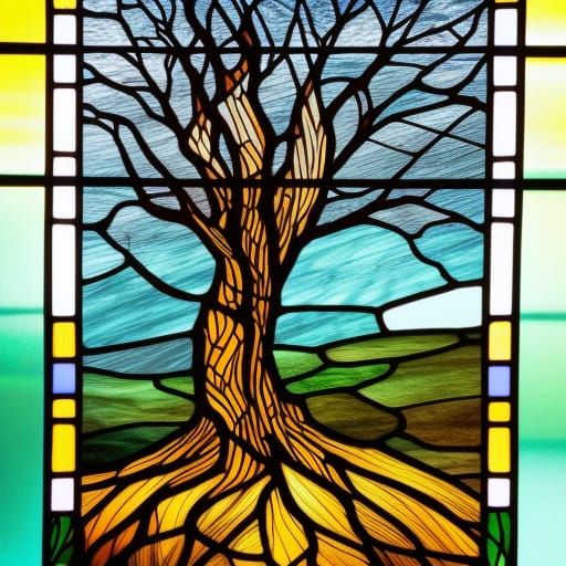 Stained Glass Fall Tree in Comic Book Style