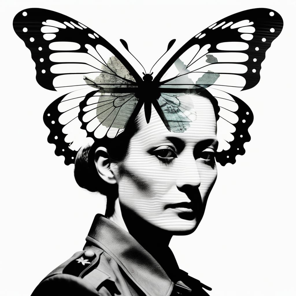 Mixed Media Collage with Butterfly and Portrait