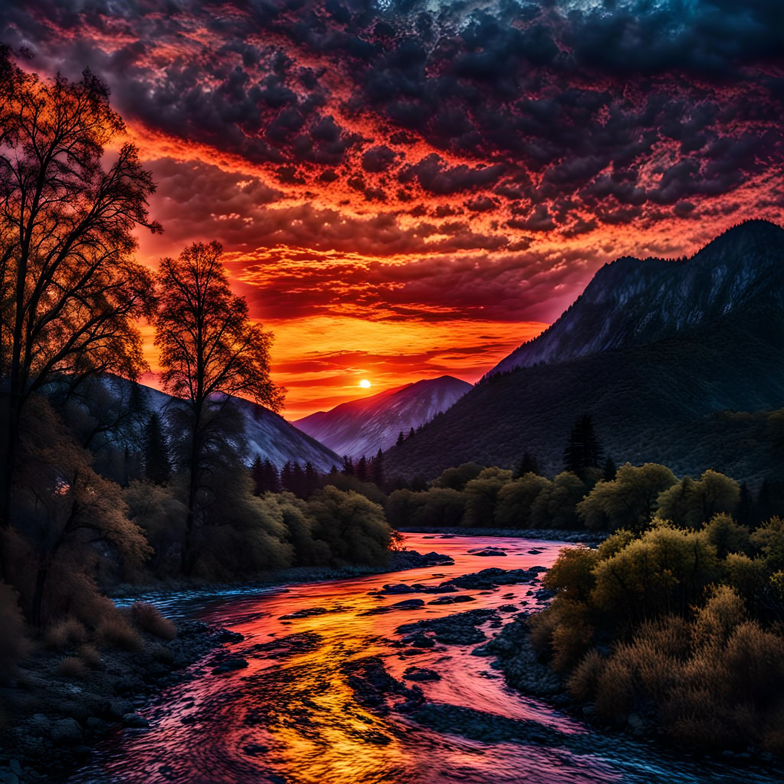 Impasto painting of a beautiful epic magnificent sunset, hig...
