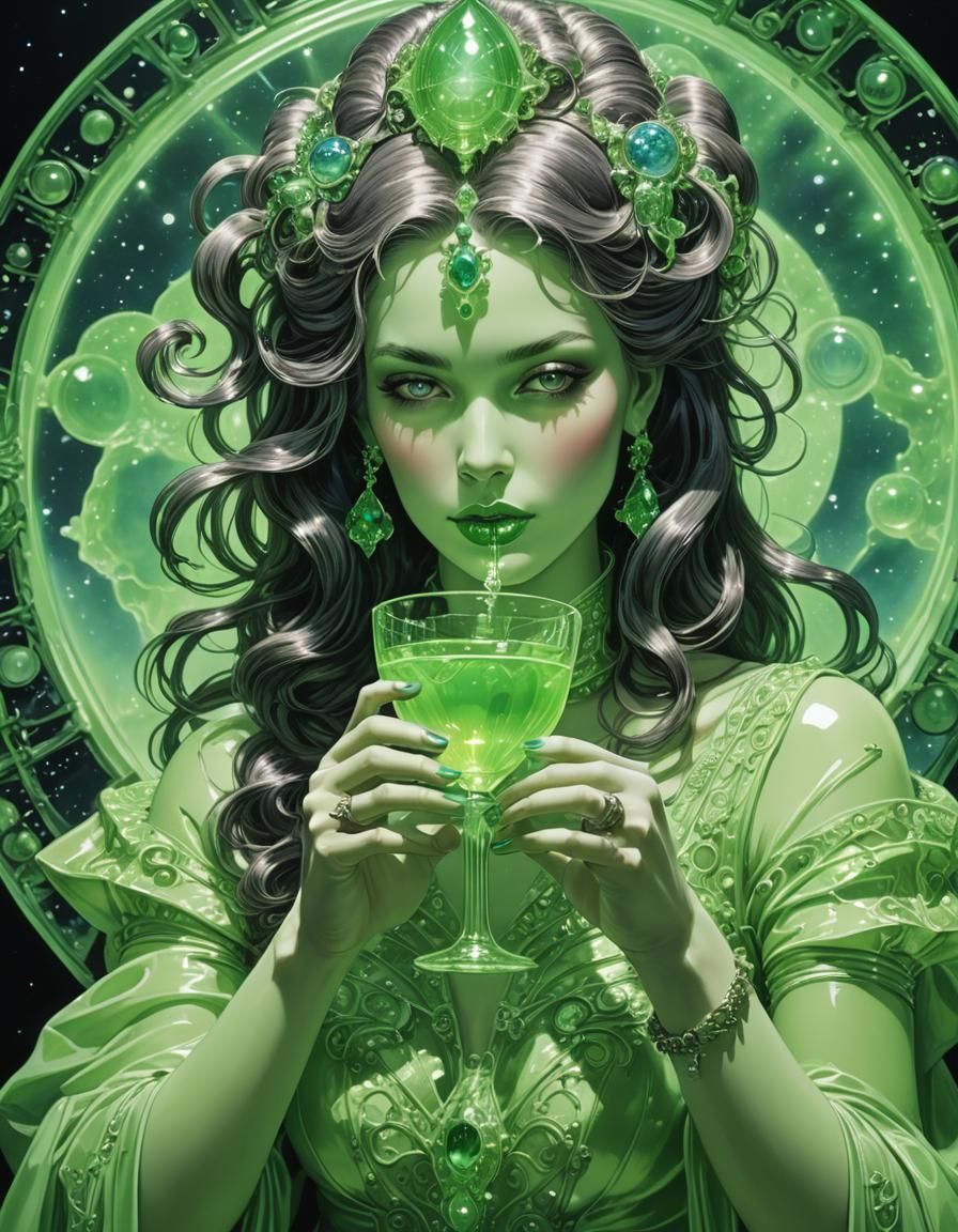 Fantasy Seductress Sipping Cosmic Drink