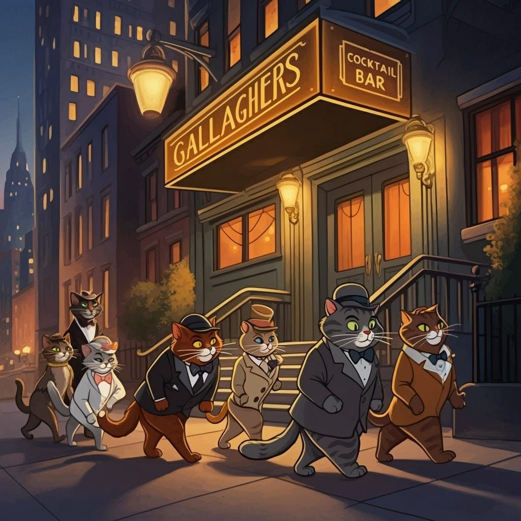 Cats in Classic Cartoon Style Enter Gallaghers NYC Cocktail ...