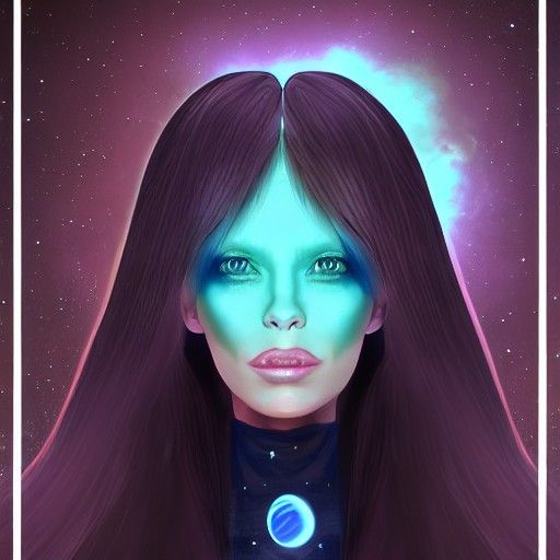 Portrait of a Space Witch looking at the camera digital concept art