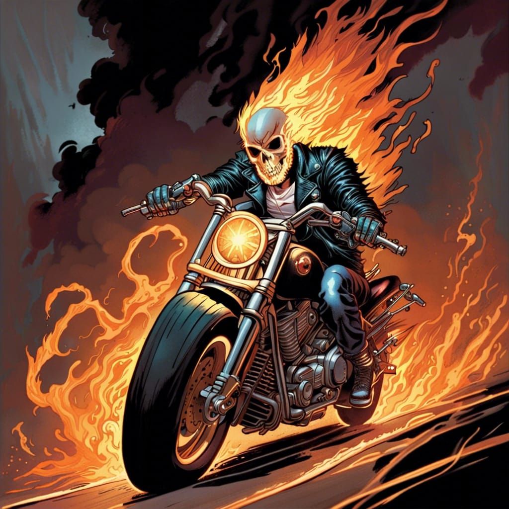 Ghost Rider Motorcycle in Comic Book Art Style