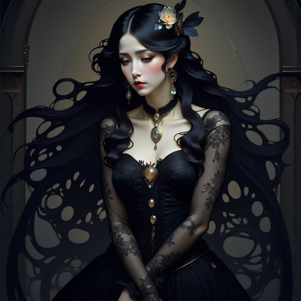 Mysterious Sorceress in Art Nouveau Style