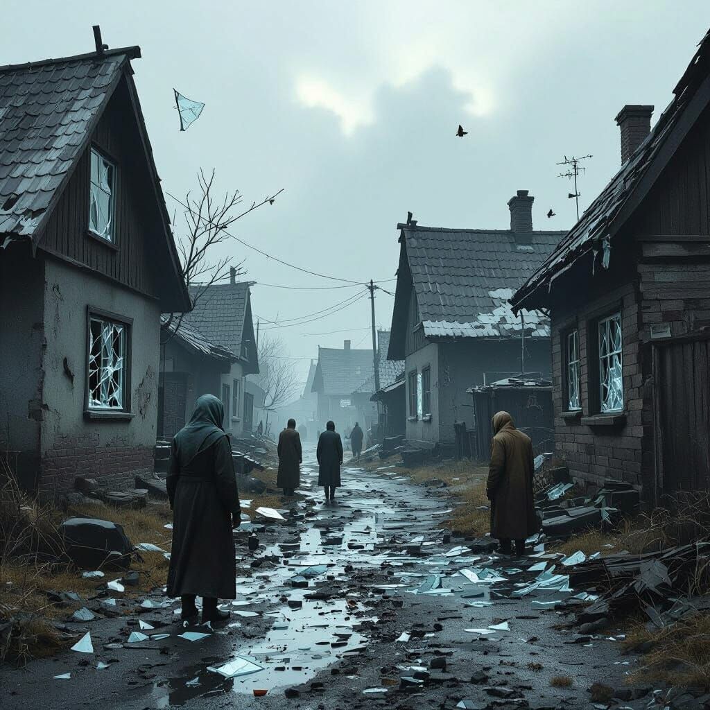 Dystopian Village: Shattered Windows and Shocked Villagers
