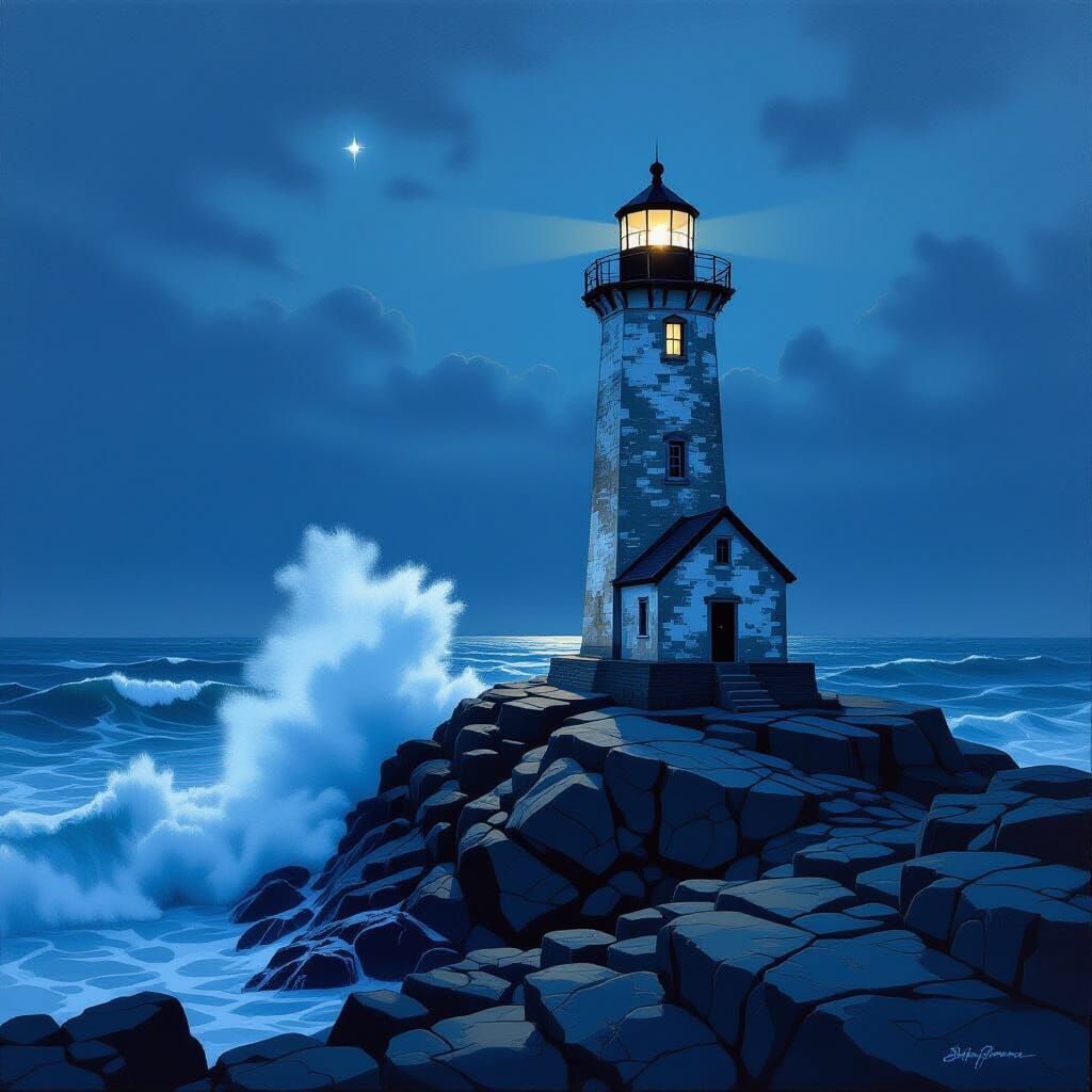 Solitary Lighthouse at Twilight in Hyperrealistic Style