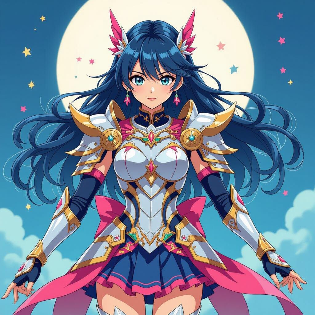Armored Magical Girl in Anime Style