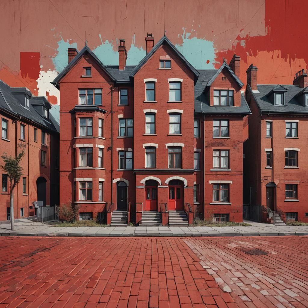 Red Brick House on Red Street: Pop Art Print