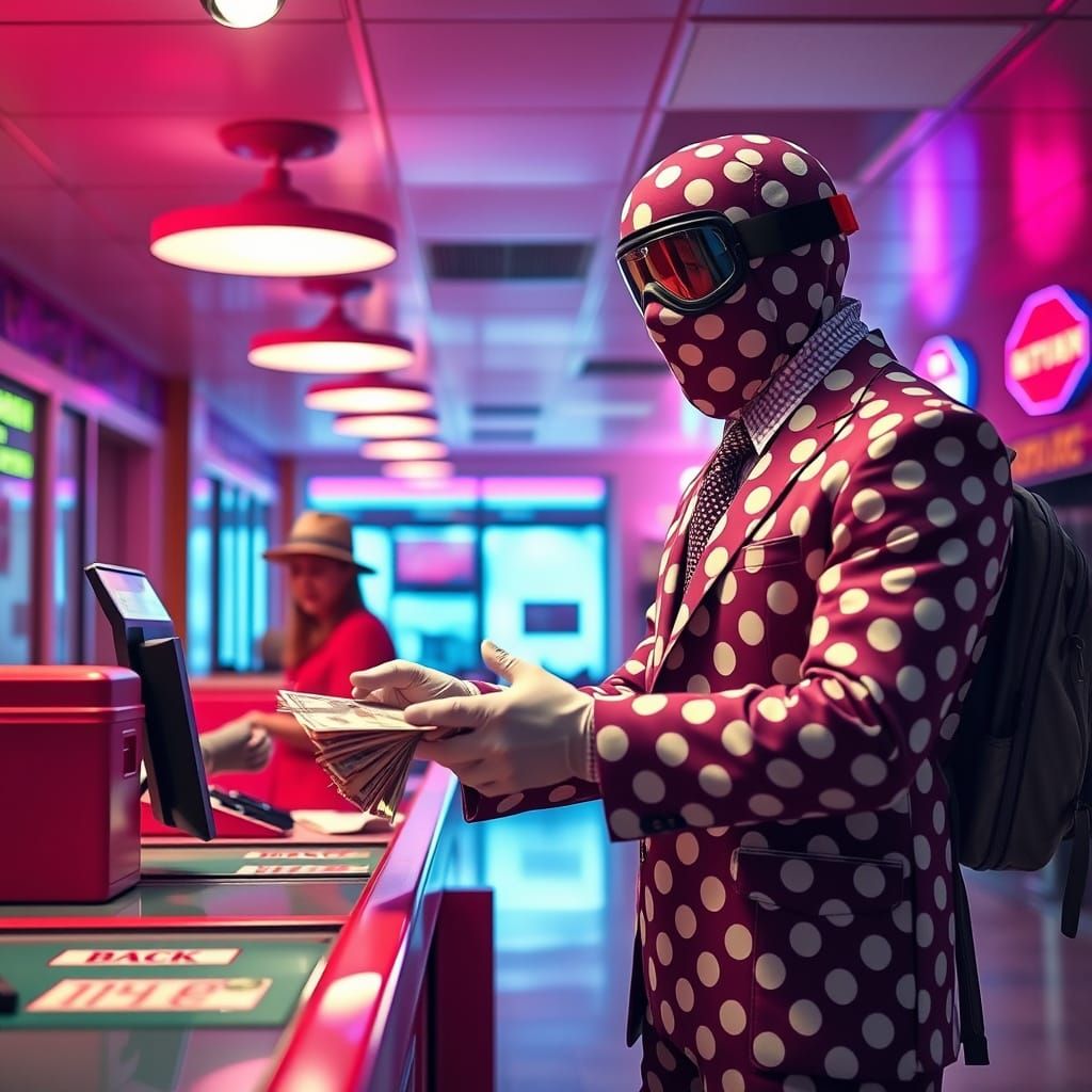 Humorous Bank Robbery Scene in Digital Art Style
