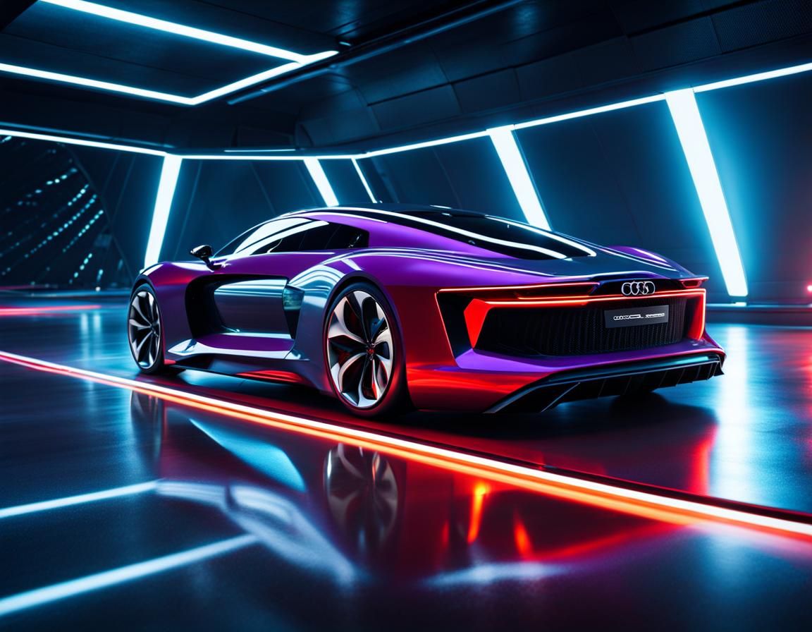 Futuristic Levitating Audi in Glass Tunnel, Digital Art