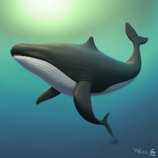 Friendly Whale in Cartoon Style, 3D Digital Art