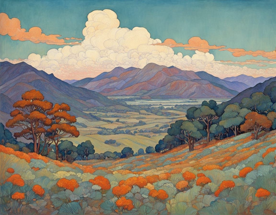 Dreamy Landscape in Whimsical Watercolor Style