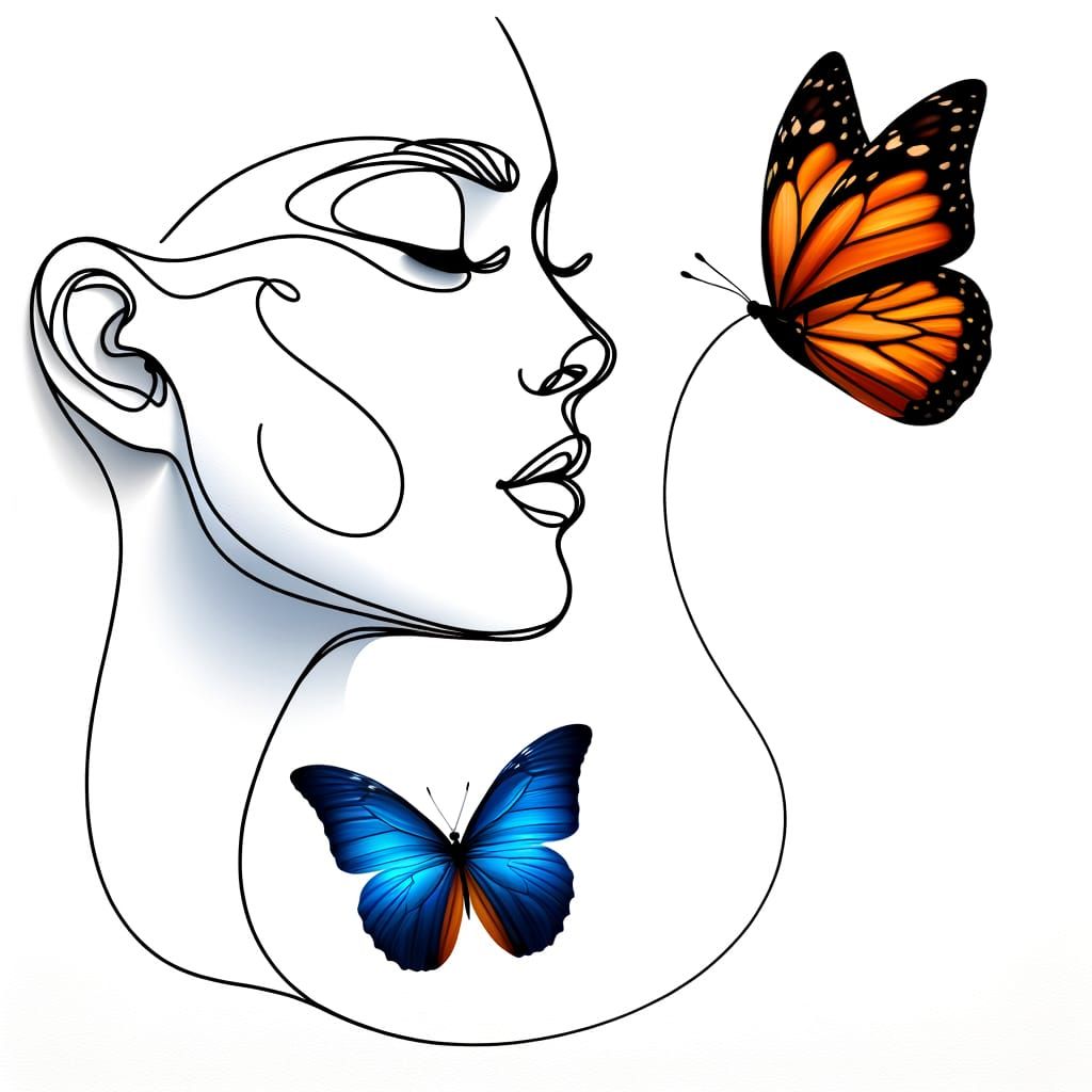 Modern Blue Monarch Butterfly in Elegant Line Art