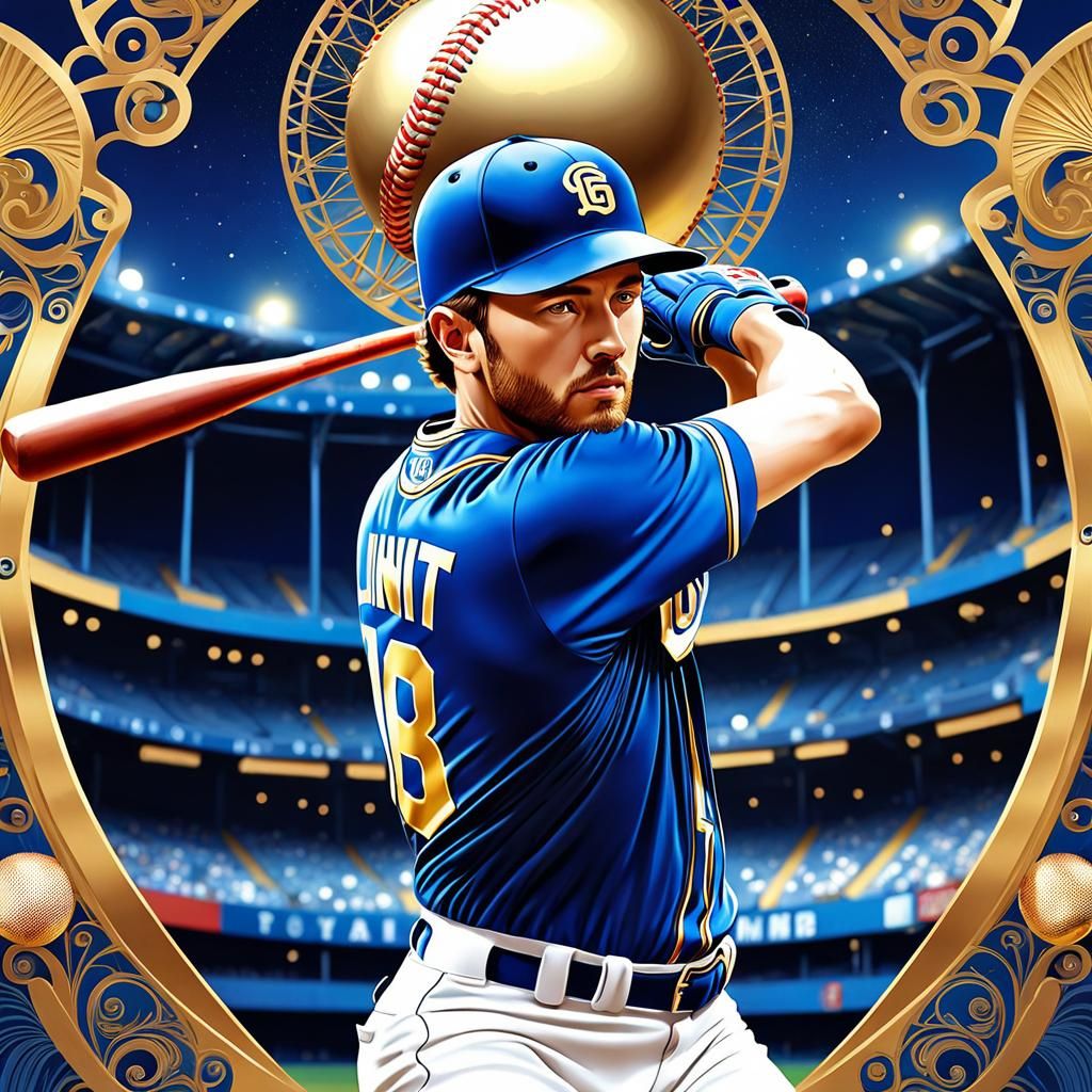 Baseball Player in Dreamy Stadium, Klimt-Inspired