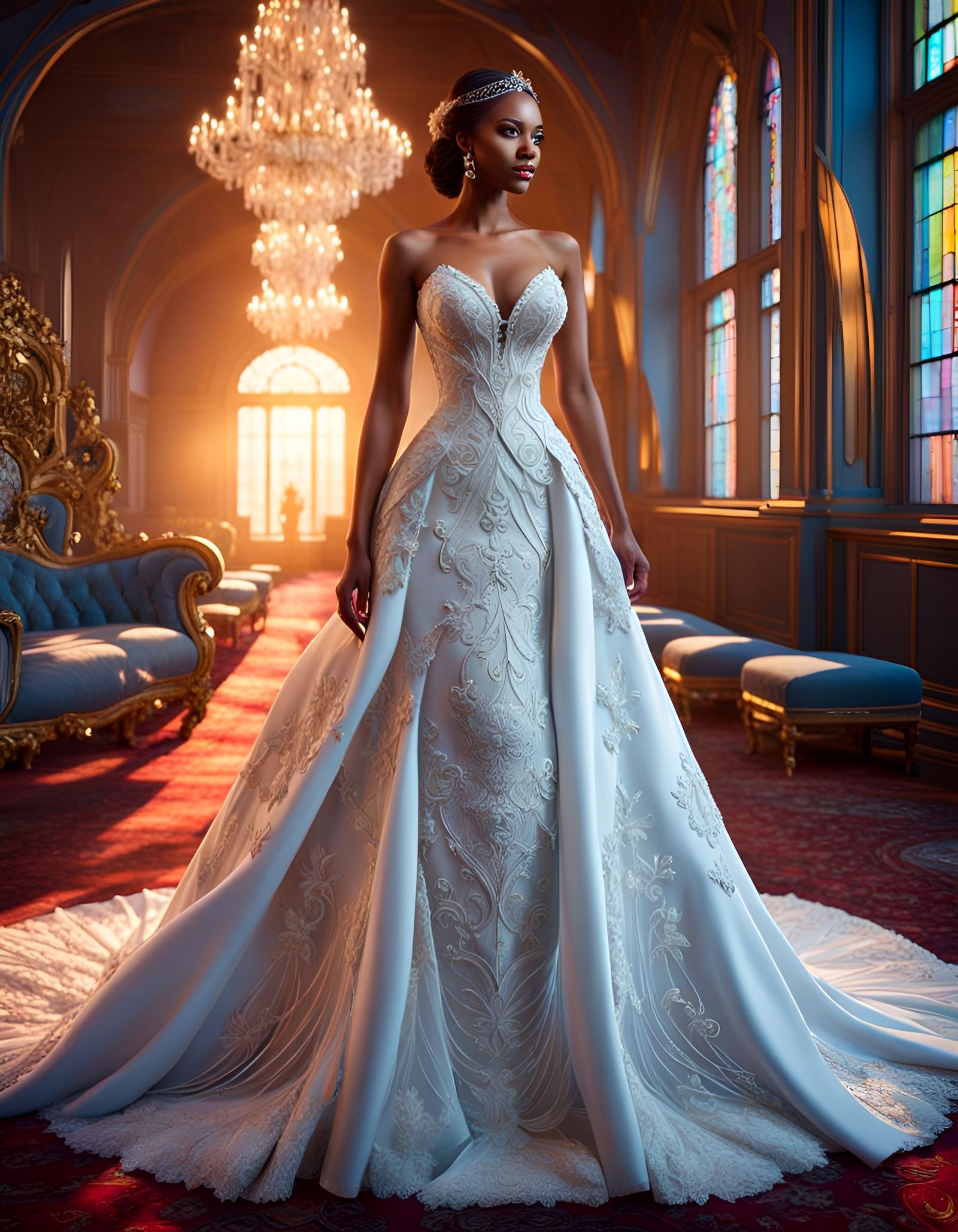 Beautiful Bride in Intricate Wedding Dress