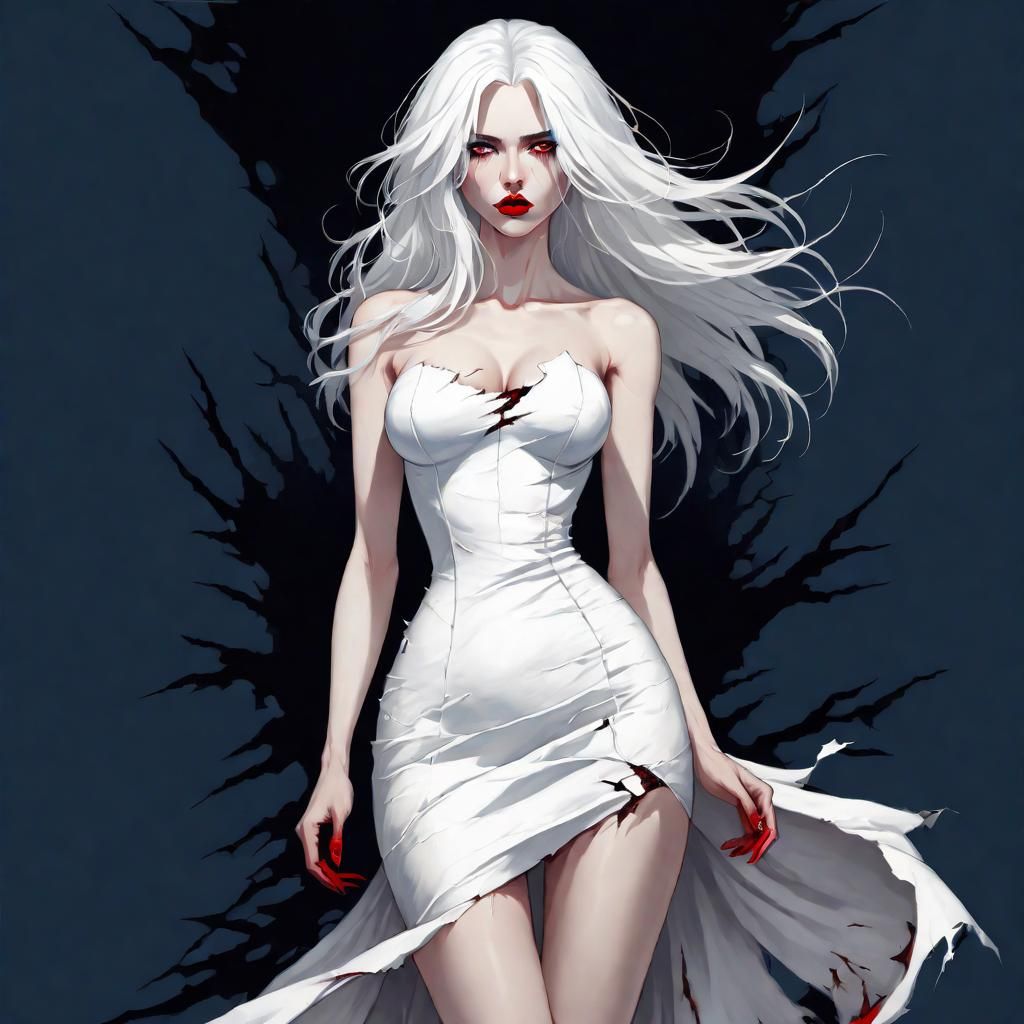 Ethereal Banshee with Wild Hair and Torn Dress