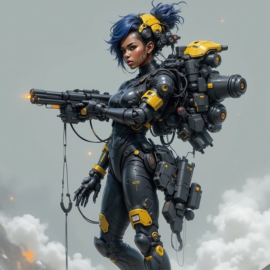 Anime-Style Cyborg Warrior in Futuristic Cityscape