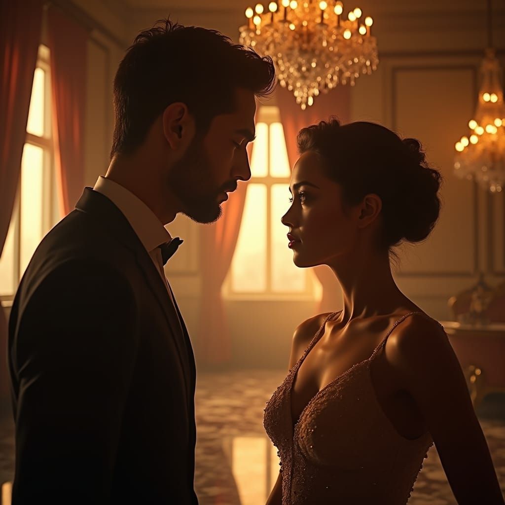 Unrequited Love in Opulent Ballroom, Digital Matte Painting