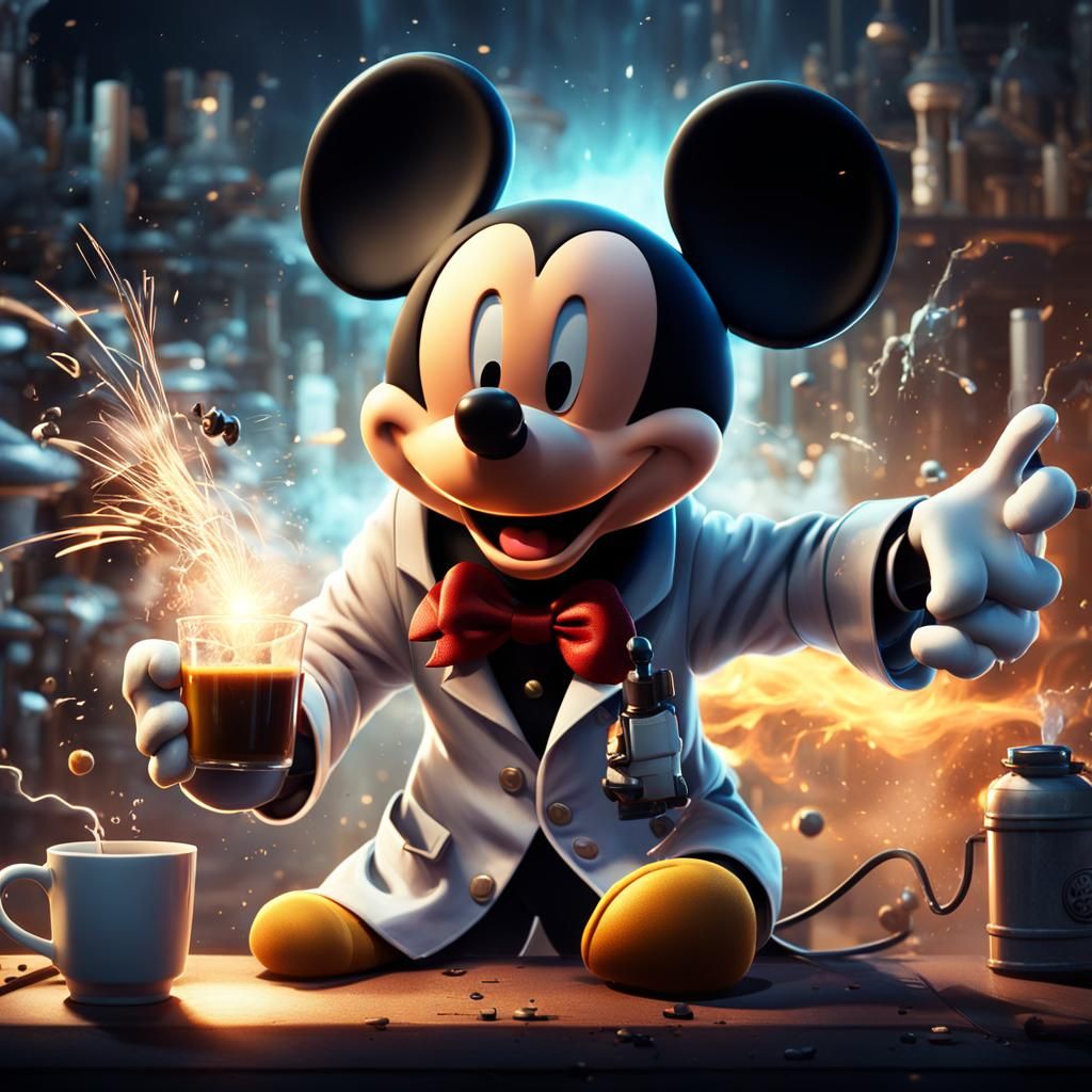 Mad Cartoon Mouse Scientist in Lab