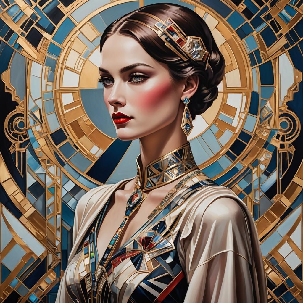 Glamorous Art Deco Portrait in Bold Colors