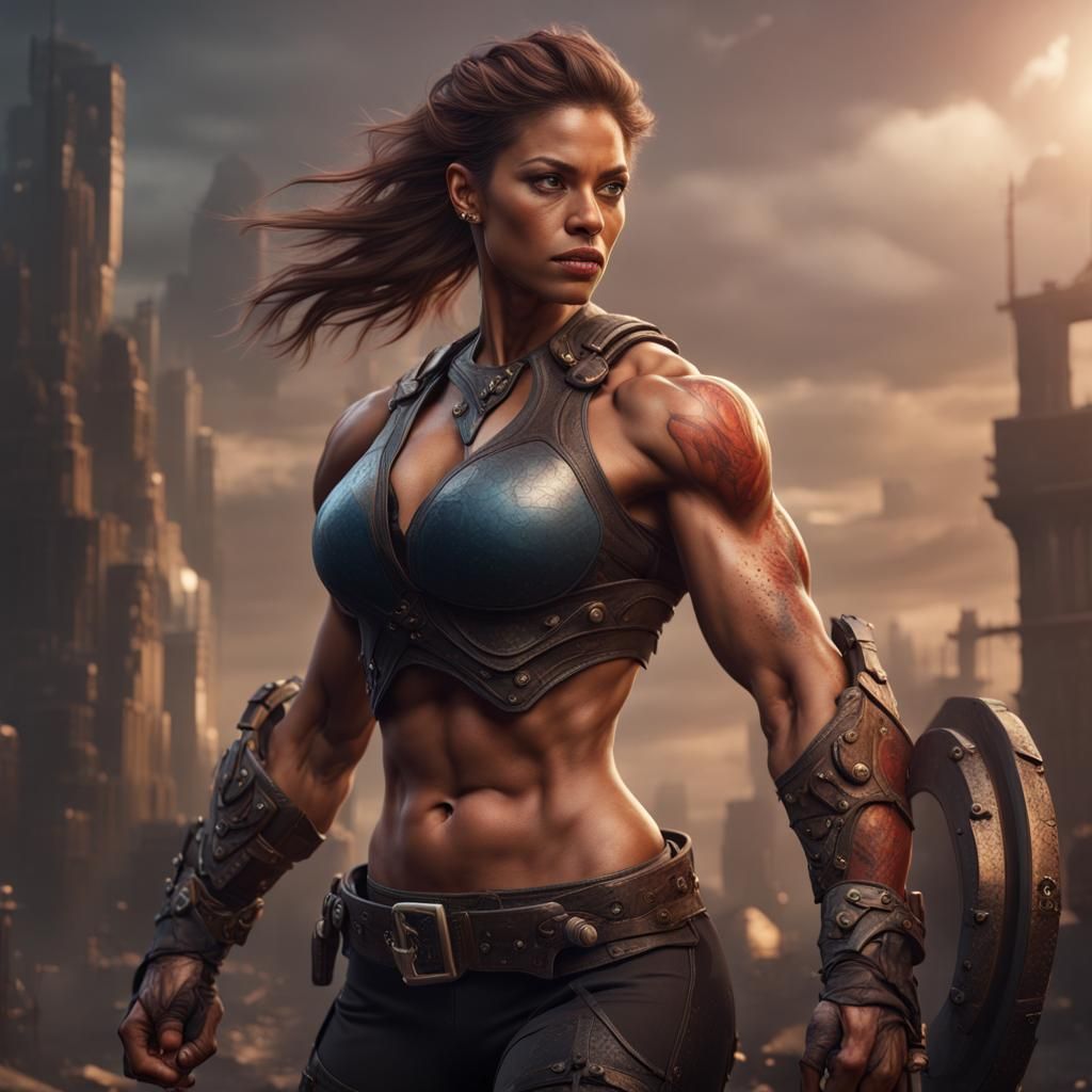 Heroic Muscular Woman: Detailed Fantasy Concept Art