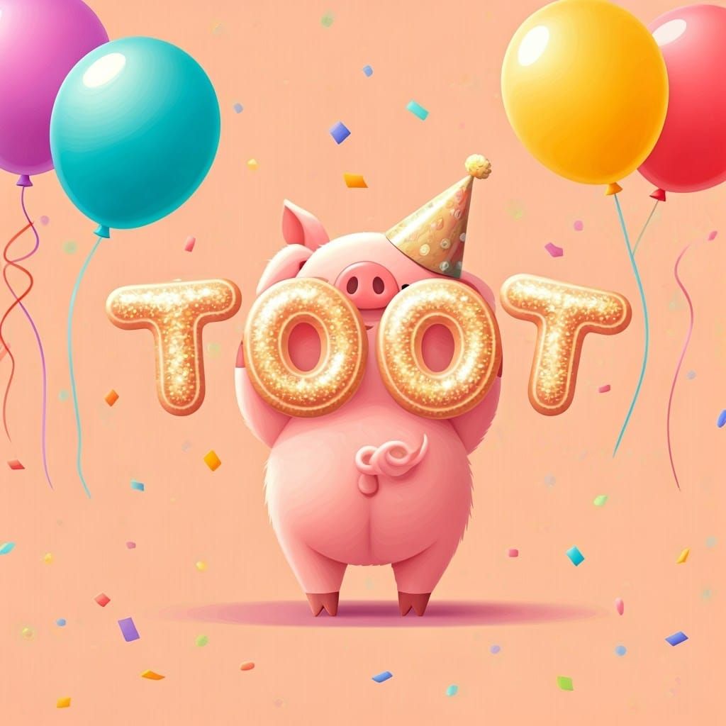 Cute Pig's Glittery Toot: A Kawaii Art Celebration