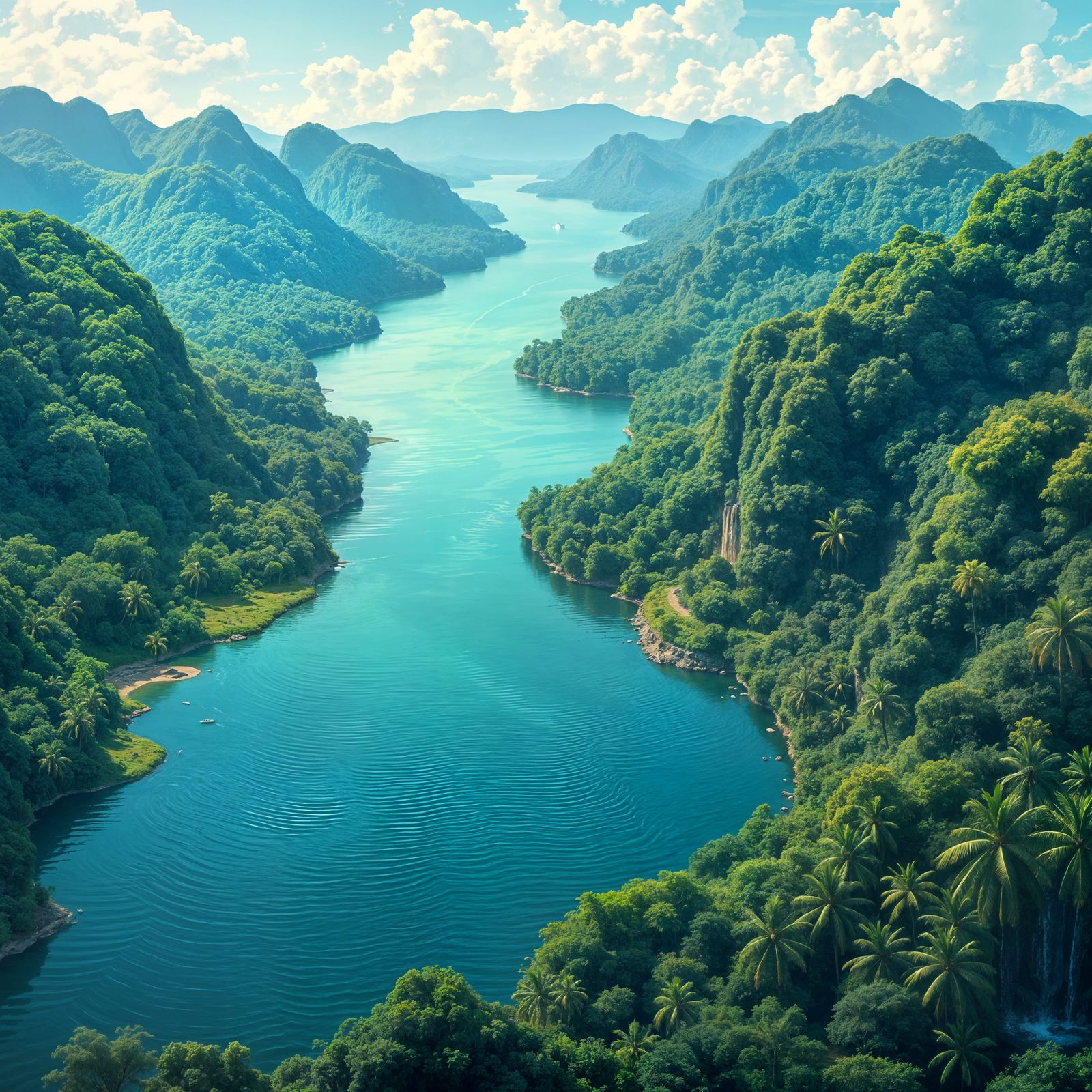 Vibrant Amazon River Landscape in Anime Style