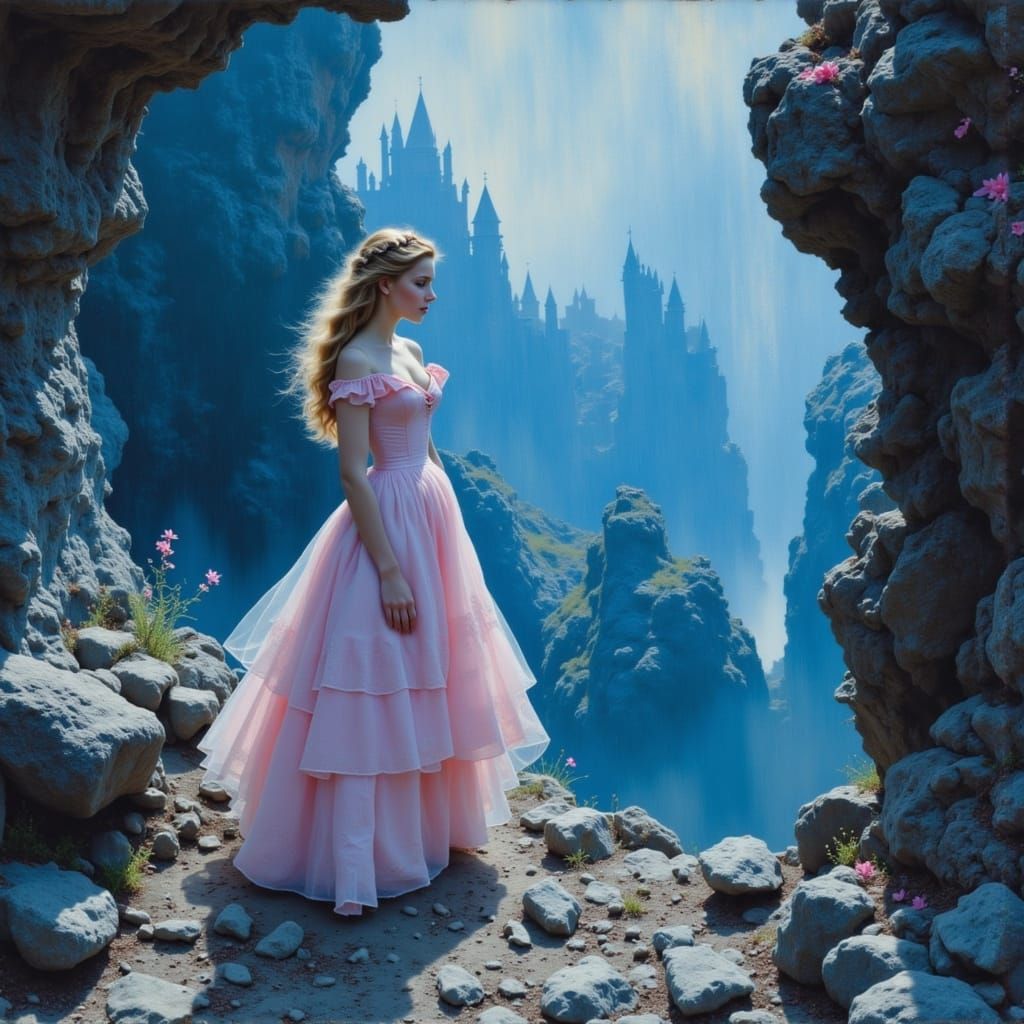 Ethereal Princess in Glowing Crystal Cavern