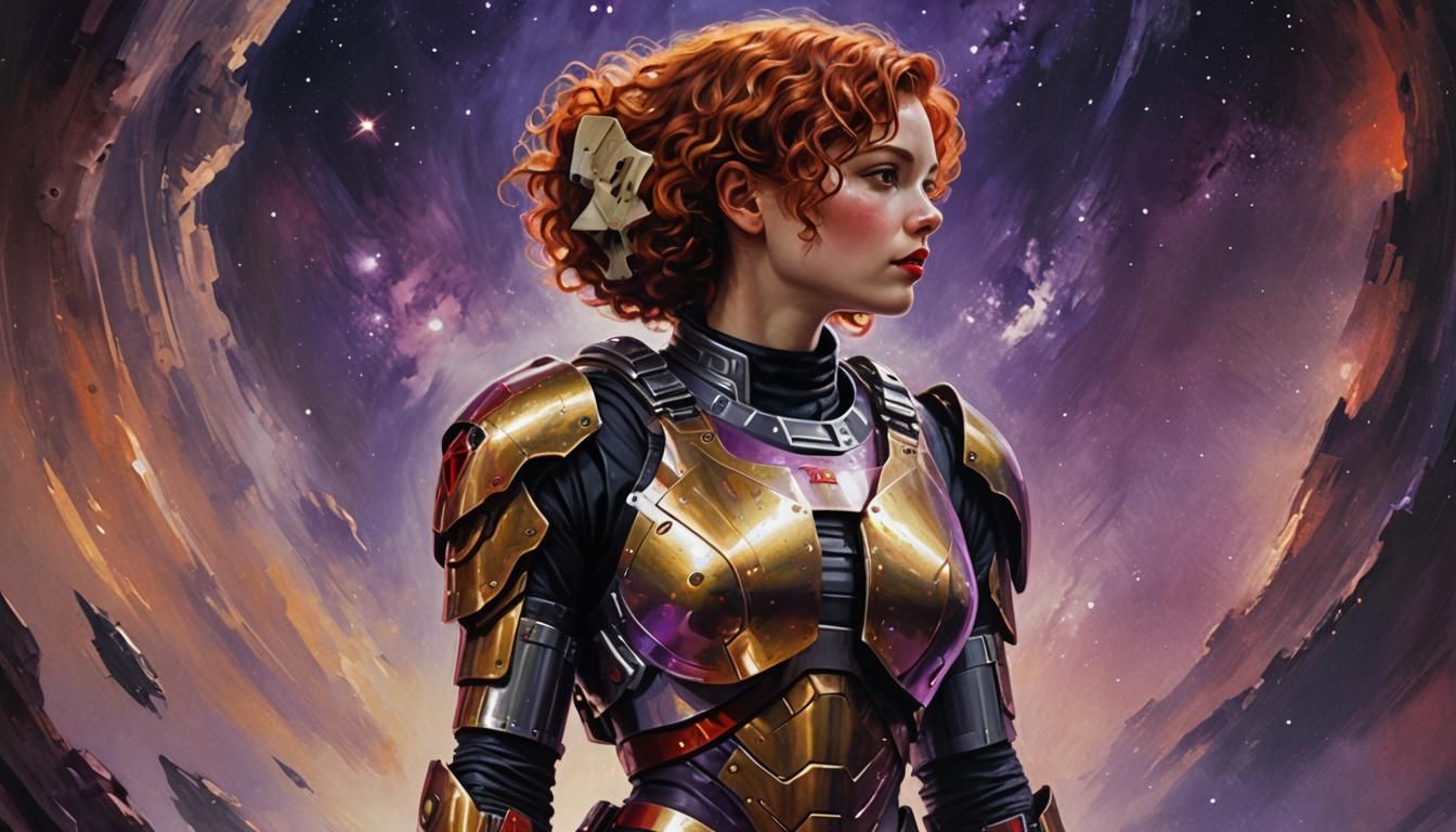 Woman in Armor: Acrylic Painting with Vivid Colors