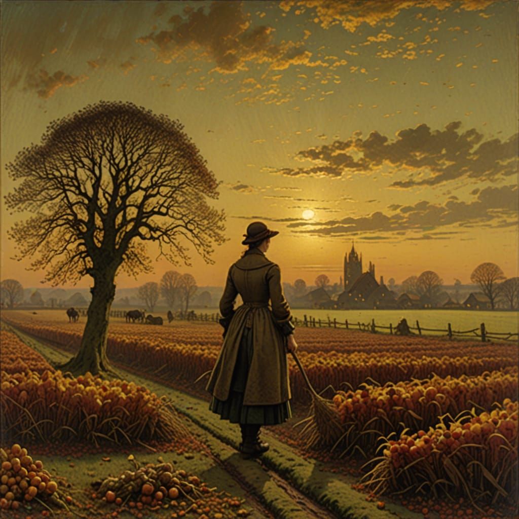 Golden Hour Autumn Harvest Oil Painting
