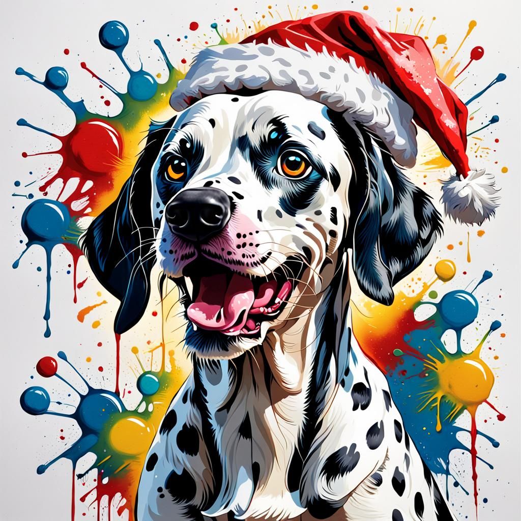 Festive Dalmatian in Santa Hat Graffiti Art