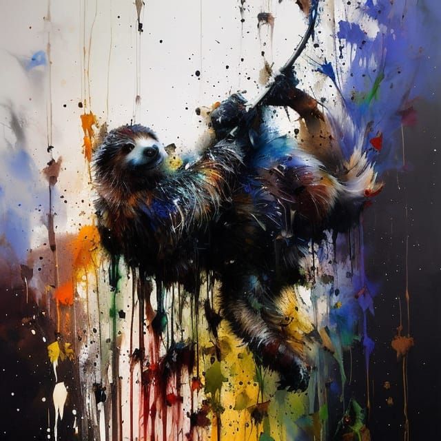 Surreal Sloth Oil Painting in Vibrant High Contrast