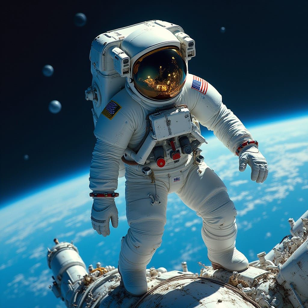 Astronaut Standing at the Edge of the International Space St...