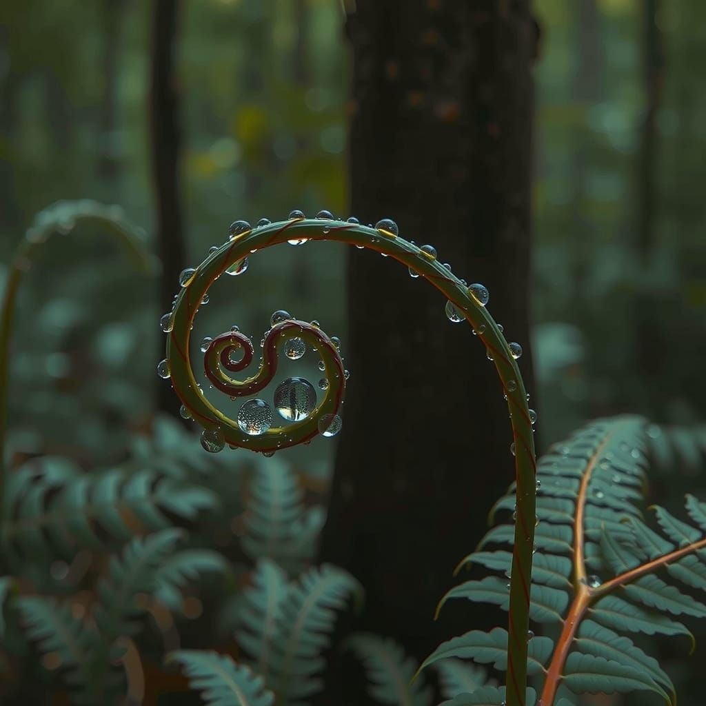 Delicate Fern Frond in Morning Dew