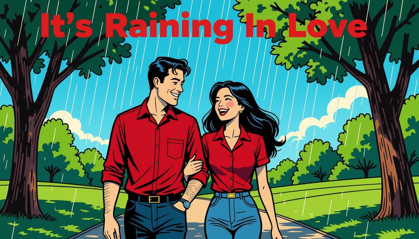 Couple Walking in Park, Moody Surreal Style